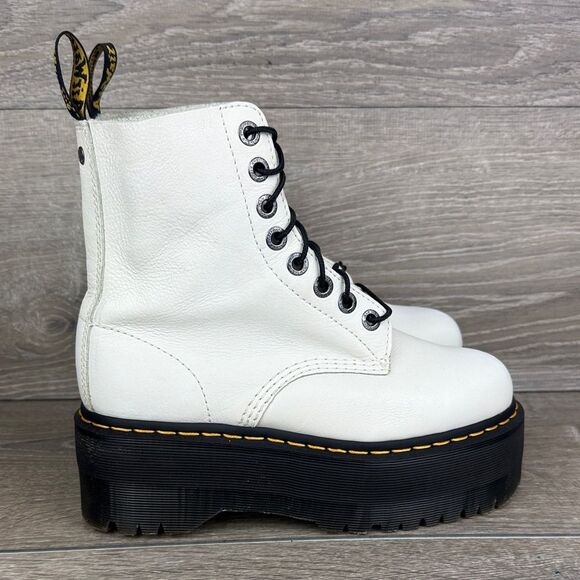 Dr Martens 1460 Pascal Max Women’s Sz 7 White Leather Platform Combat Boots - Picture 1 of 11